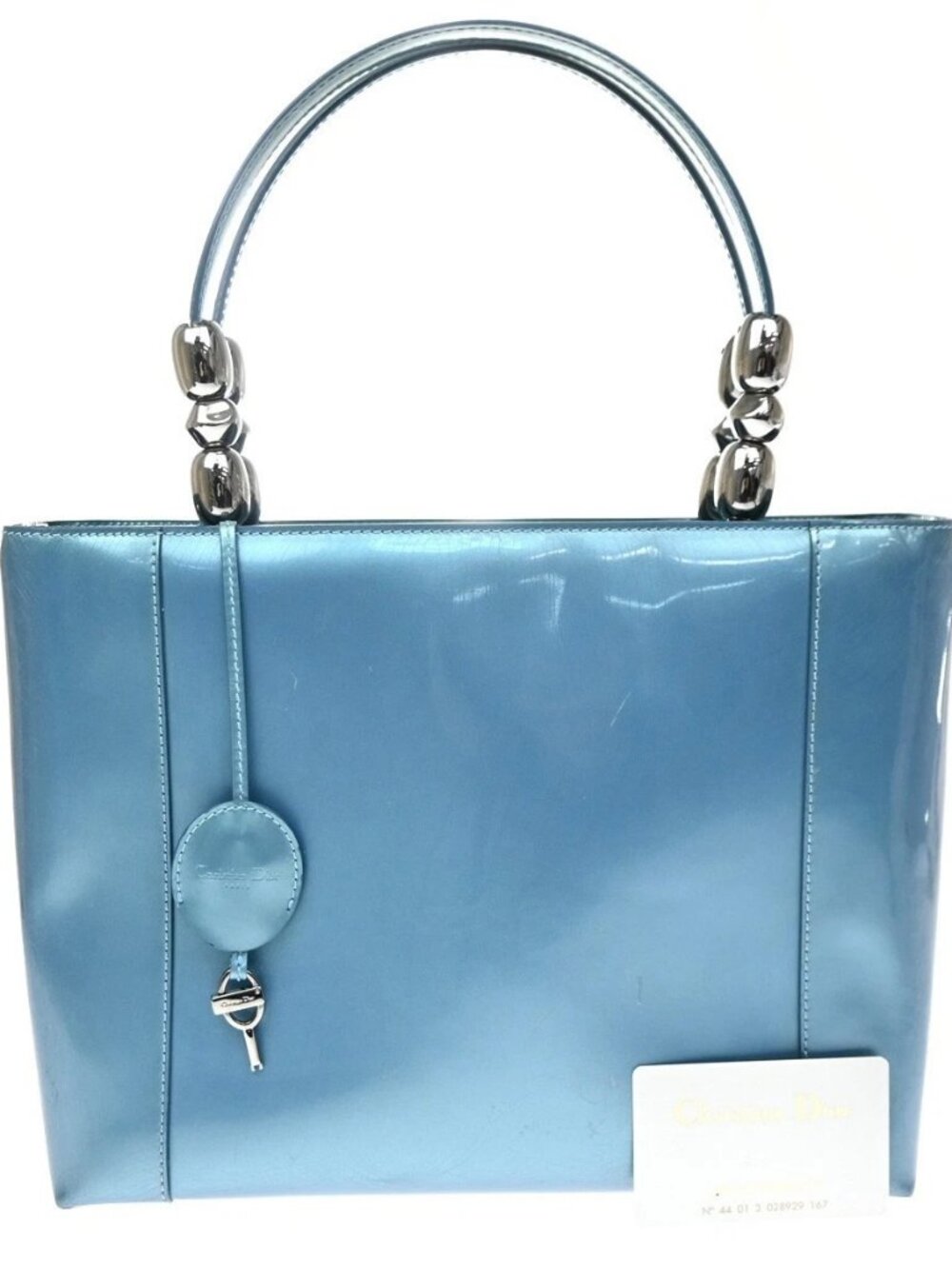 CHRISTIAN DIOR Maris Pearl Hand Bag Patent Leather Blue Italy SHW 83KD727